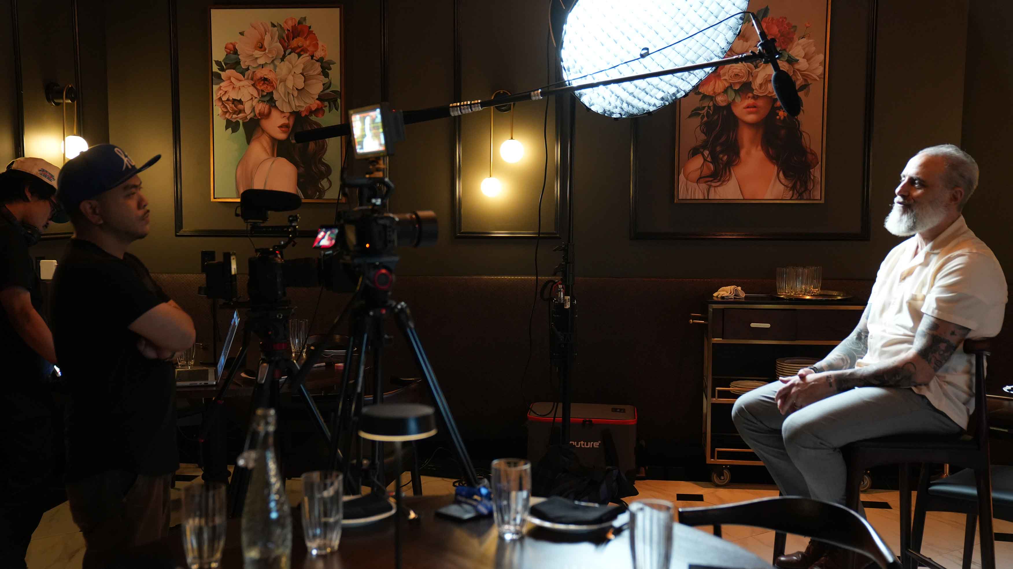 Giulio seated for his interview with the Foodbox crew