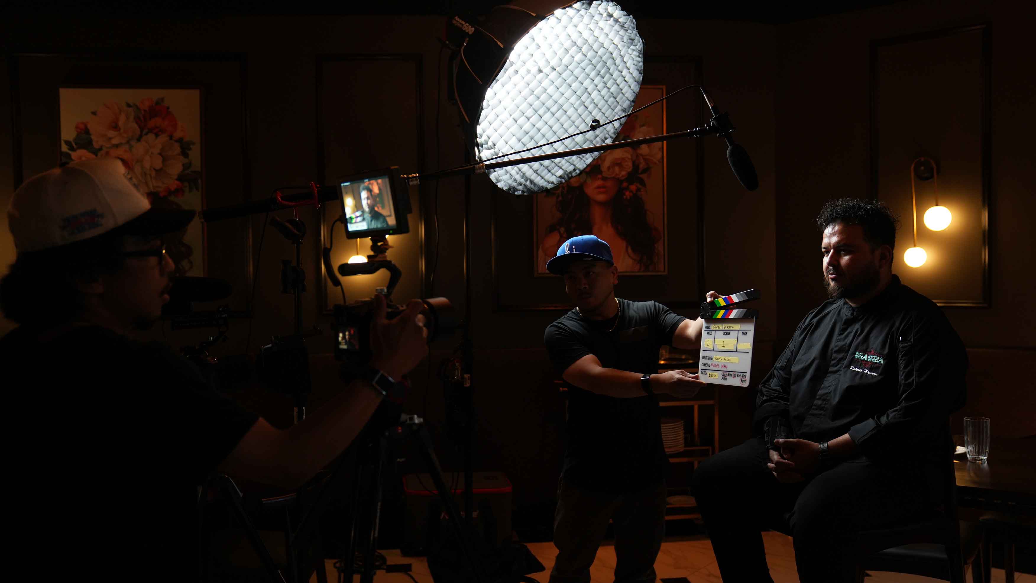 The Foodbox crew slating Roberto's interview at Braseria